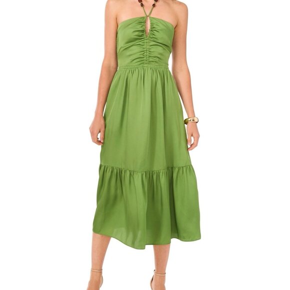 1. State Womens Size 10 Green Boho Beaded Cut-Out Halter A-Line Midi Dress NWT - Picture 2 of 14